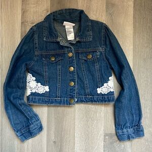 Little Lass Slightly Cropped Denim Jacket with Lace Accents, Sz. 6